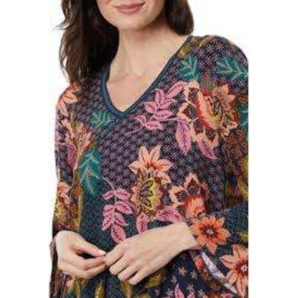 Johnny Was Womens Floral V-Neck Bamboo Long Sleeve Tunic Top Multi Color Small - Picture 2 of 10